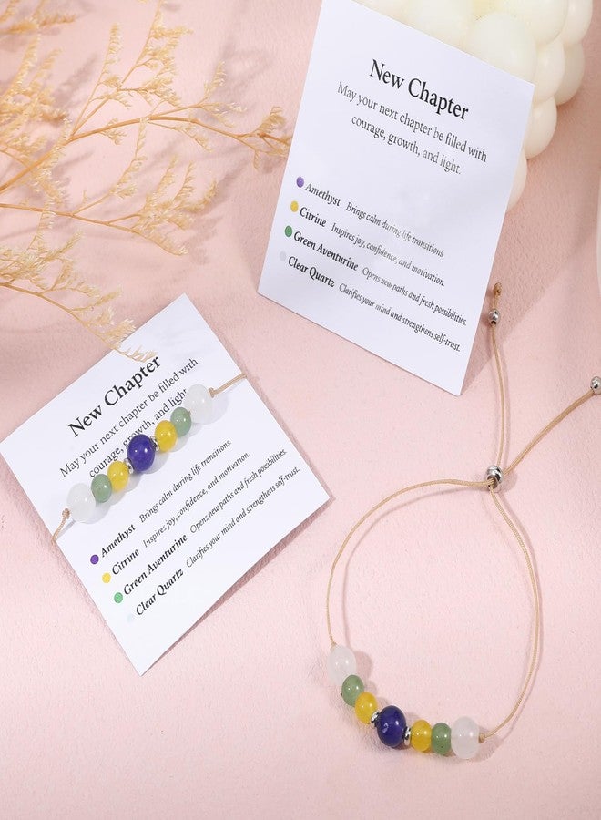 Jaarssho 6Pcs New Beginnings Gifts for Women, Crystal Beaded Bracelet for Encouragement, Retirement Graduation Gifts Friendship Bracelet, Birthday New Year Inspirational Bracelets with Message Card - Image 2