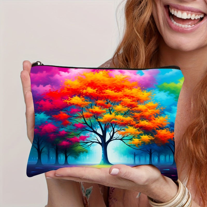 Linen Double Side Printed Cosmetic Bag With Tree Of Life And Butterflies Pattern 10 24x7 08 Inch Travel Essential Zipper Storage Organizer For Charging Cable And Personal Items Best Gift - Image 3