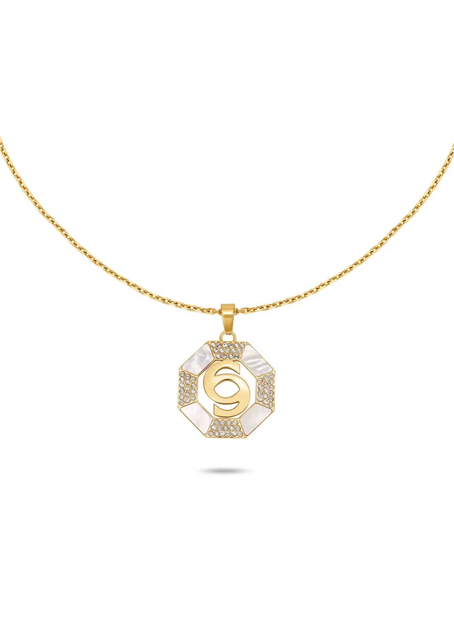Lleana Gold Cutout C Logo MOP Big Necklace for Women