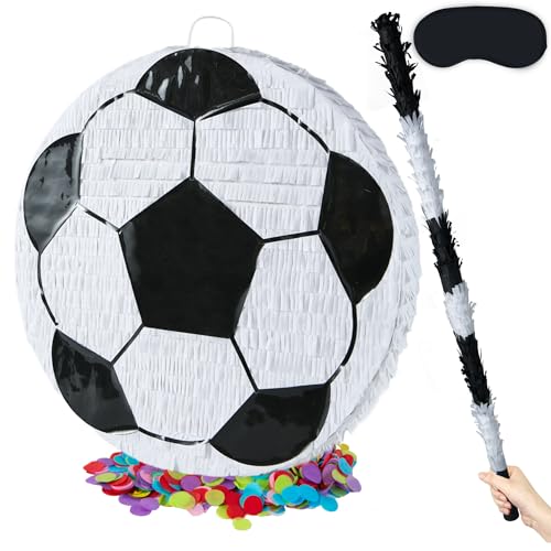 PCFING 18 Inch Soccer Piata with 30 Inch Piata Stick Blindfold Confetti for Boys Girls Adults Birthday Party Game Decorations Anniversary Celebration Fiesta - Image 1
