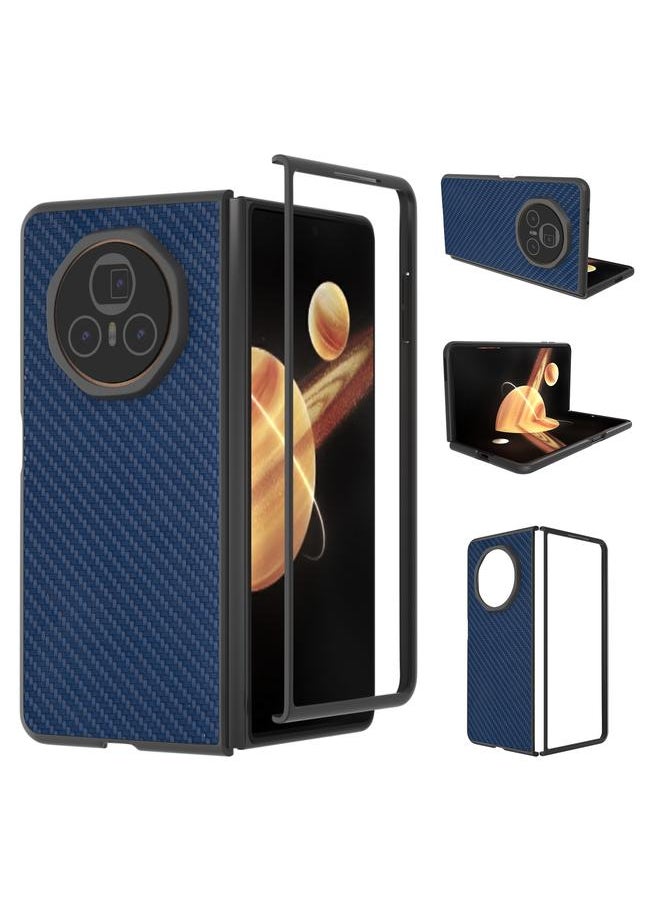 The Bros Phone Case For Honor Magic V3 Black Frame Carbon Fiber Texture PU Phone Phone Case  - Image 1
