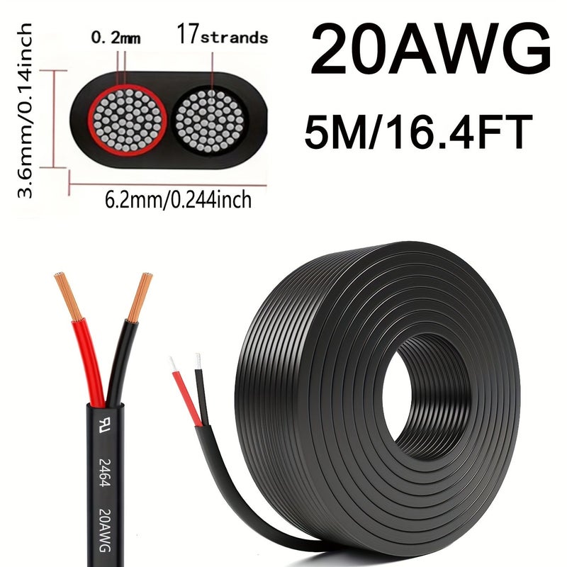 1 قطعة من سلك CCA (ألومنيوم مطلي بالنحاس) بقياس 20 AWG، مساحة مقطع 0.518 مم²، شديد التحمل، مخصص للتيار المستمر منخفض الجهد، للسيارات والقوارب البحرية وأشرطة الإضاءة LED بقياس 602 - بطول 36 بوصة. - Image 3