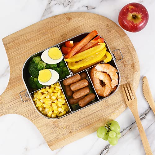 VIKCOLEE Stainless Steel Bento Lunch Food Box Container, 5-Compartment Large 1400ML Metal Lunch Box Container for Adults with Lockable Clips to Leak - Dishwasher Safe - Image 5
