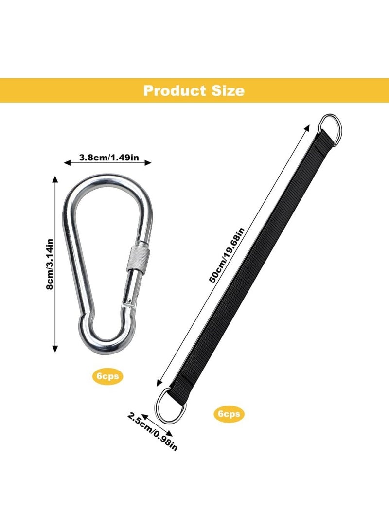 موثوقية التنبؤ 6 قطع من أحزمة الأرجوحة السوداء مع 6 حلقات تسلق، طول 25 سم، تحمل 220 رطلاً، مثالية لأراجيح الأشجار - Image 2