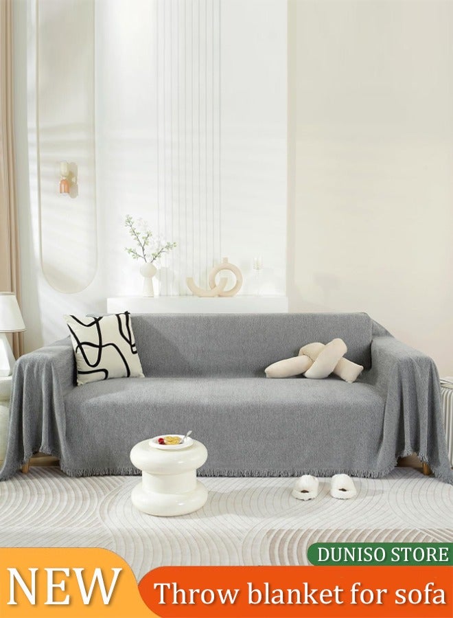 DUNISO غطاء أريكة، بطانية شينيل مع خيوط، غطاء واقي للأثاث مغطى بالكامل، مضاد للغبار ومضاد للانزلاق، قابل للاستخدام من الجانبين، مناسب لأريكة بمقعدين، 180 * 230 سم، رمادي - Image 1