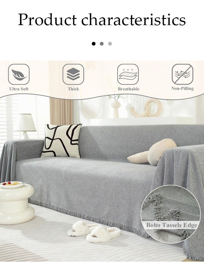 DUNISO غطاء أريكة، بطانية شينيل مع خيوط، غطاء واقي للأثاث مغطى بالكامل، مضاد للغبار ومضاد للانزلاق، قابل للاستخدام من الجانبين، مناسب لأريكة بمقعدين، 180 * 230 سم، رمادي - Image 3