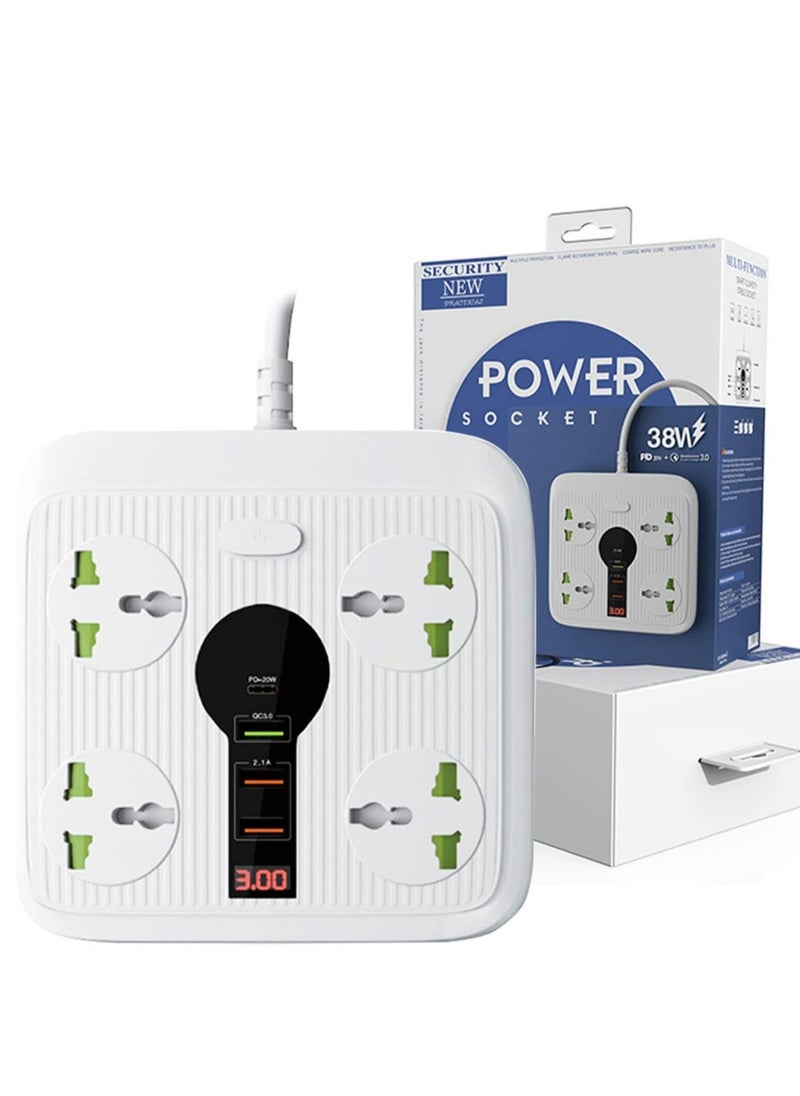 BGM Power Strip Surge Protector with USB - Extension Cord Flat Plug with Widely 4 AC Outlet and 3 USB 1 PD, LED Small Desktop Station with 6 ft Power Cord, Compact Socket for Travel, Home and Office  - Image 1