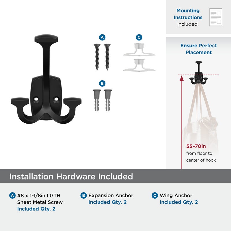 Amerock H37004MB | Vicinity Triple Prong Decorative Wall Hook | Matte Black Hook for Coats, Hats, Backpacks, Bags | Hooks for Bathroom, Bedroom, Closet, Entryway, Laundry Room, Office - Image 5