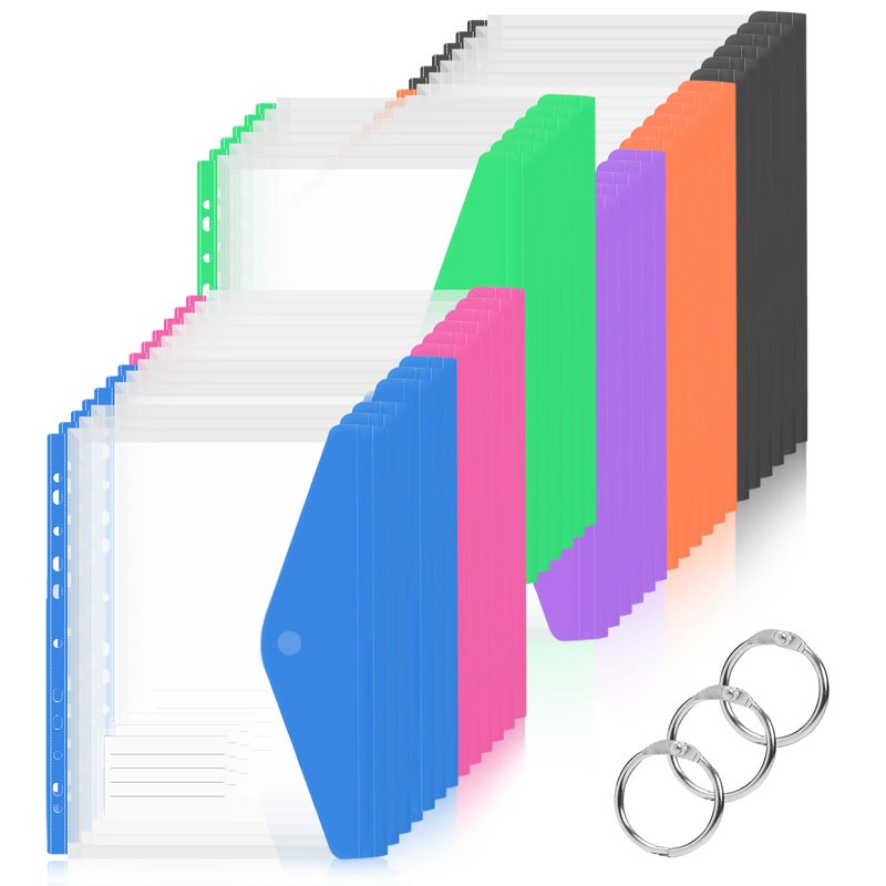 Surcotto 36 Pack Binder Folders with Pockets 11 Holes Expandable Dividers for 2/3/4 Ring Document Pouch with Snap Button & Label Loose-Leaf Transparent Binder Organizer for School Home Office - Image 1