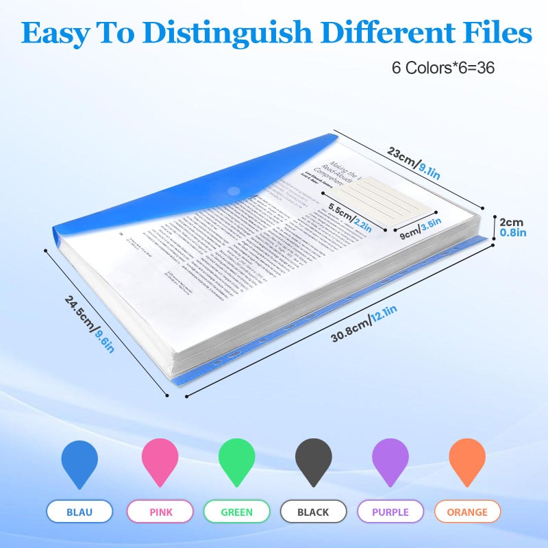 Surcotto 36 Pack Binder Folders with Pockets 11 Holes Expandable Dividers for 2/3/4 Ring Document Pouch with Snap Button & Label Loose-Leaf Transparent Binder Organizer for School Home Office - Image 2