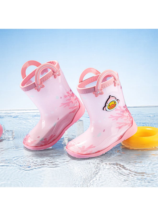 B.duck Kids Yellow Duck Children's Rain Shoes Girls Cartoon Waterproof Water Shoes Boys Waterproof Rubber Shoes Baby Rain Boots 5913 Pink Size 20 - Image 1