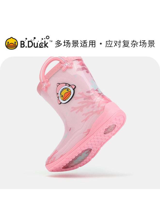 B.duck Kids Yellow Duck Children's Rain Shoes Girls Cartoon Waterproof Water Shoes Boys Waterproof Rubber Shoes Baby Rain Boots 5913 Pink Size 20 - Image 2
