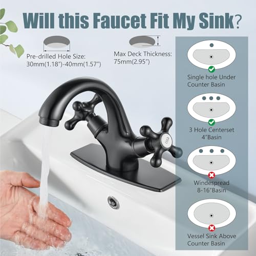 Aolemi Bathroom Sink Faucet Single Hole Cold and Hot Double Handle Cross Knobs Vanity Vessel Sink Basin Mixer Tap with Deck Cover Plate with Pop Up Drain Oil Rubbed Bronze - Image 3