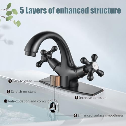 Aolemi Bathroom Sink Faucet Single Hole Cold and Hot Double Handle Cross Knobs Vanity Vessel Sink Basin Mixer Tap with Deck Cover Plate with Pop Up Drain Oil Rubbed Bronze - Image 5