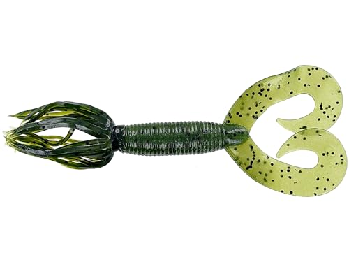YAMAMOTO 4" Double Tail Hula Grub - Realistic Easy-to-Use Soft Plastic Fishing Lure Bait with Free-Flowing Skirt - 10 Pack, Watermelon with Large Black Flake - Image 5