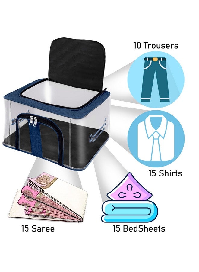 Storite Nylon 33 L PVC Transparent Moisture Proof Storage box for Clothes Closet Wardrobe Organizer for Clothes Saree Bags with Carry Handle (DarkBlue, 5 Pack) - Image 5