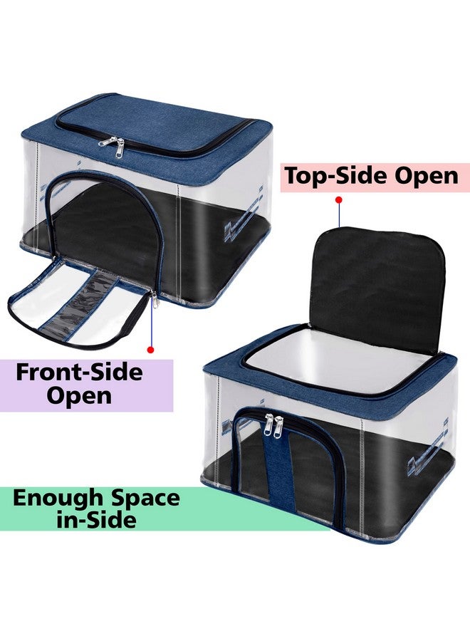 Storite Nylon 33 L PVC Transparent Moisture Proof Storage box for Clothes Closet Wardrobe Organizer for Clothes Saree Bags with Carry Handle (DarkBlue, 5 Pack) - Image 3