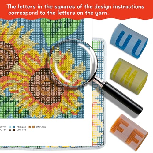 ZFFLYH Latch Hook Rug Kits DIY Needlework Unfinished Crocheting Rug Yarn Cushion Mat for Kids/Adults with Printed Canvas Pattern, 52X38cm Sunflower - Image 5