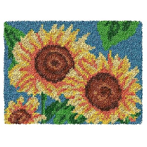 ZFFLYH Latch Hook Rug Kits DIY Needlework Unfinished Crocheting Rug Yarn Cushion Mat for Kids/Adults with Printed Canvas Pattern, 52X38cm Sunflower - Image 1