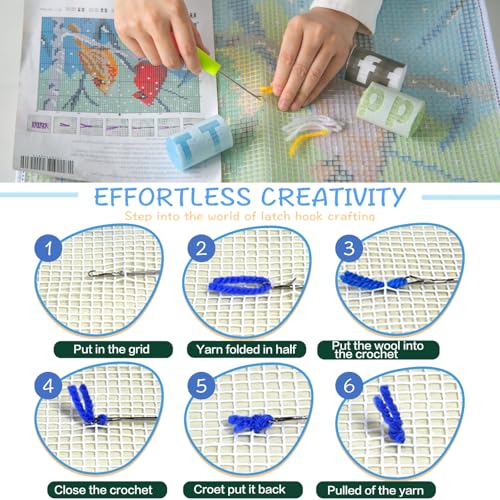 ZFFLYH Latch Hook Rug Kits DIY Needlework Unfinished Crocheting Rug Yarn Cushion Mat for Kids/Adults with Printed Canvas Pattern, 52X38cm Sunflower - Image 4