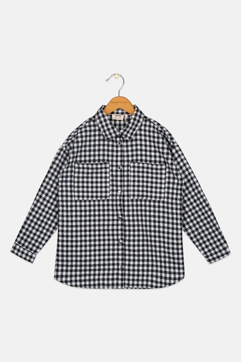 KOTON Kids Girl Spread Collar Long Sleeves Micro Check Shirt, Multicolor - Image 1