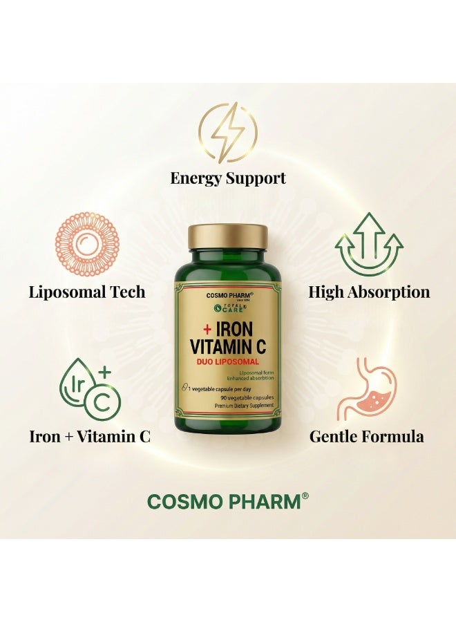 Cosmo Pharm Duo Liposomal Iron + Vitamin C | High Absorption, Gentle on the Stomach, Supports Energy & Red Blood Cell Formation | 90 Vegetable Capsules - Image 3
