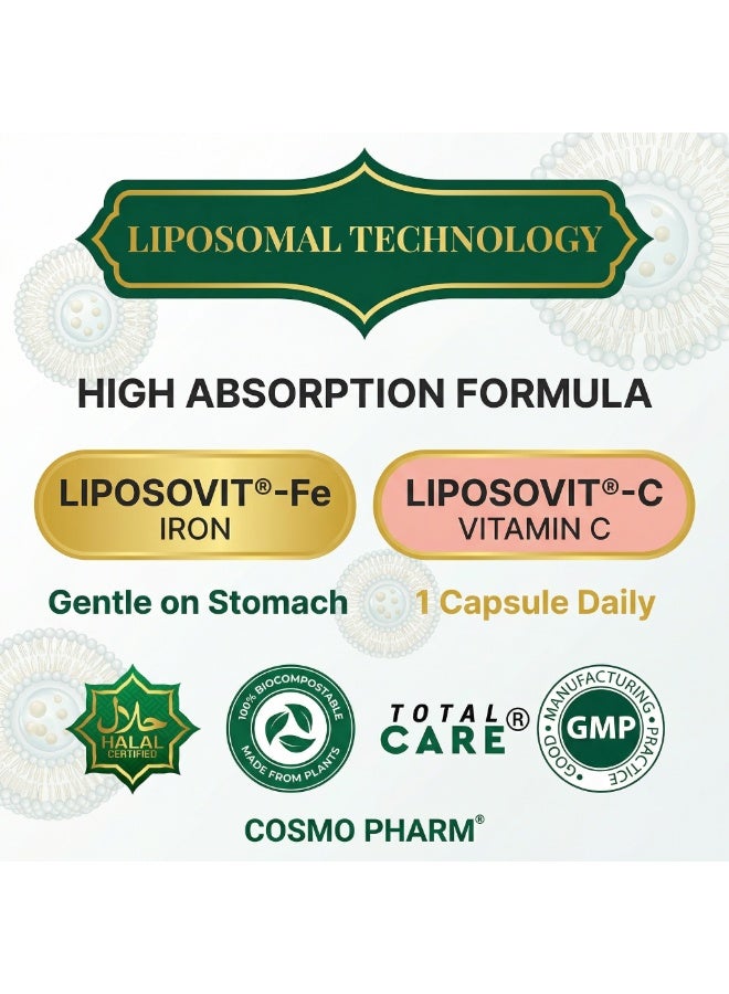 Cosmo Pharm Duo Liposomal Iron + Vitamin C | High Absorption, Gentle on the Stomach, Supports Energy & Red Blood Cell Formation | 90 Vegetable Capsules - Image 5