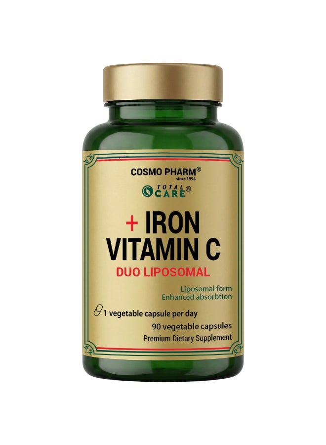 Cosmo Pharm Duo Liposomal Iron + Vitamin C | High Absorption, Gentle on the Stomach, Supports Energy & Red Blood Cell Formation | 90 Vegetable Capsules - Image 1