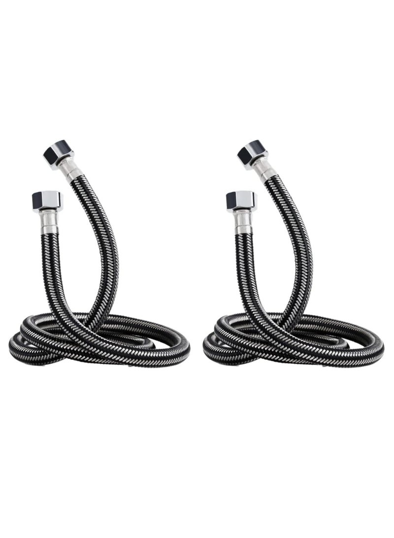 Rubik Braided Hose, 2 Pieces Stainless Steel Flexible Hot Cold Water Plumbing Inlet Pipe 1/2inch for Bathroom Kitchen Sink Toilet Taps Heaters Black (G1/2 X G1/2) (1 Meter)  - Image 1