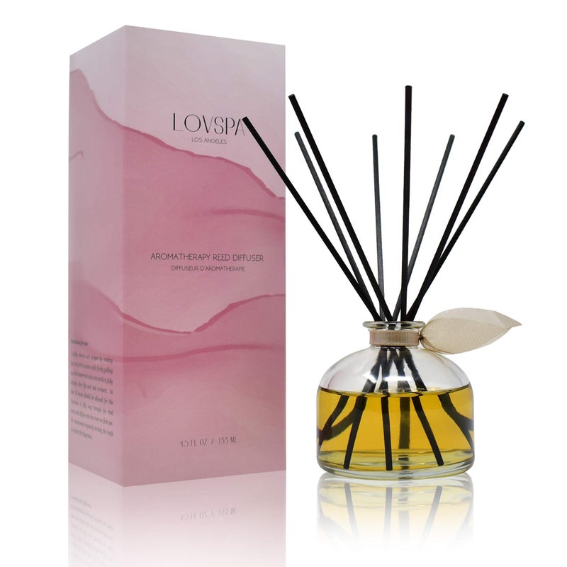 LOVSPA Reed Diffuser Set, Sandalwood & Amber Scented Oil Diffuser with Sticks, Home Fragrance Accessories for Bathroom Shelf Decor, Aroma Diffusers for Home or Office Fall Decor, USA Made - Image 1
