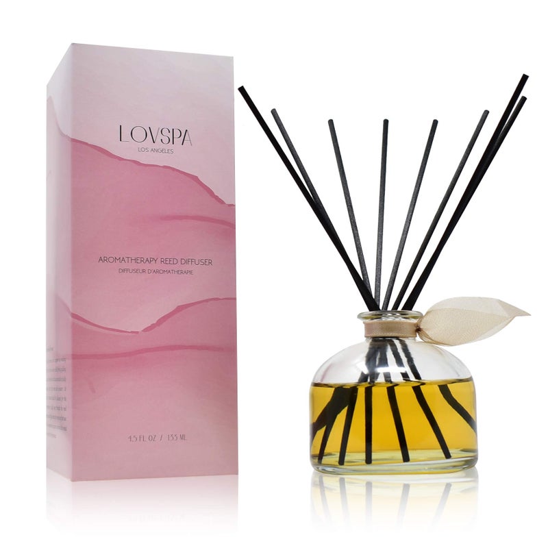 LOVSPA Reed Diffuser Set, Sandalwood & Amber Scented Oil Diffuser with Sticks, Home Fragrance Accessories for Bathroom Shelf Decor, Aroma Diffusers for Home or Office Fall Decor, USA Made - Image 4