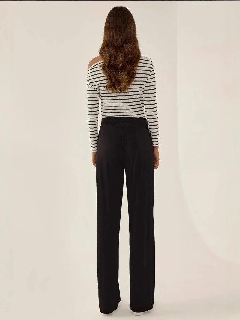 HICCUP Black Wide Leg Flexible Elastic Waist Trousers for Women | Best Price UAE