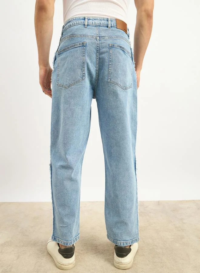 Styli Acid Washed Frayed Detail Loose Fit Jeans