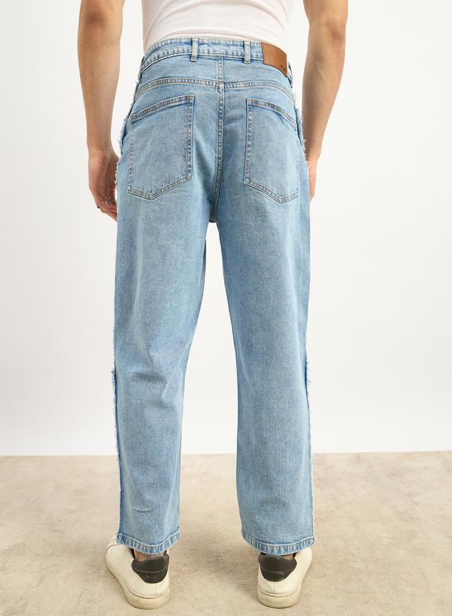 Styli Acid Washed Frayed Detail Loose Fit Jeans  - Image 5