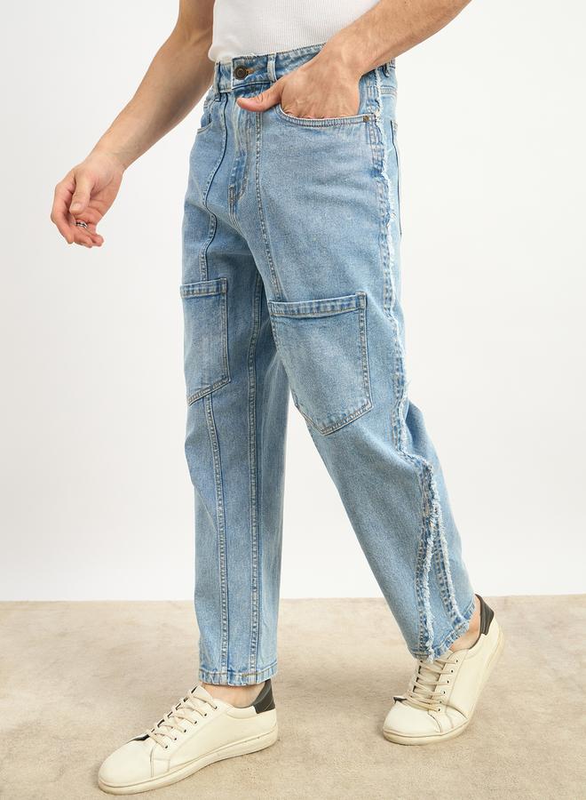 Styli Acid Washed Frayed Detail Loose Fit Jeans  - Image 3