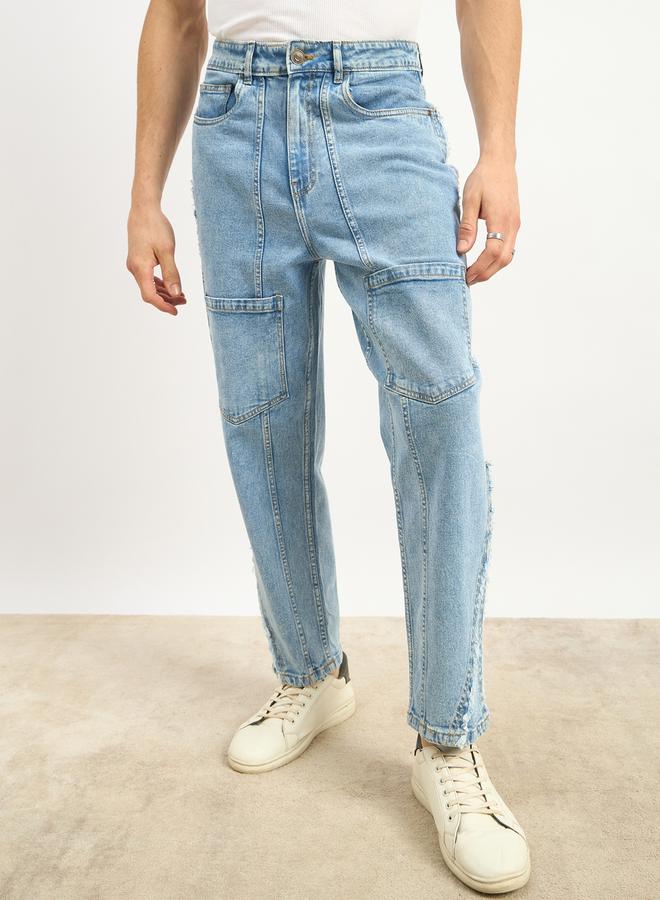 Styli Acid Washed Frayed Detail Loose Fit Jeans  - Image 2