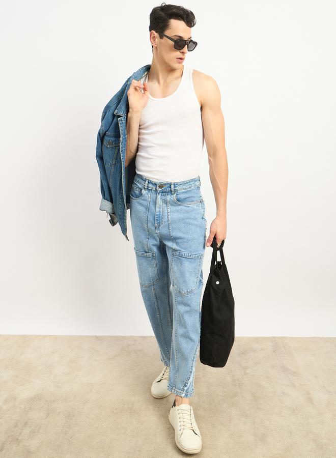 Styli Acid Washed Frayed Detail Loose Fit Jeans  - Image 1