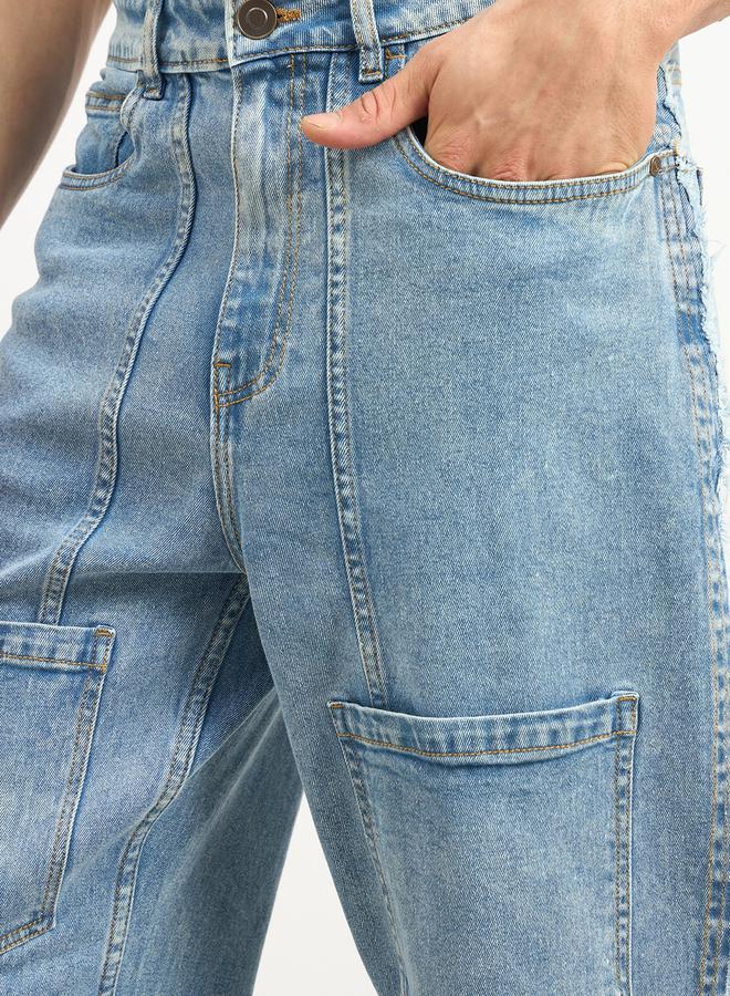 Styli Acid Washed Frayed Detail Loose Fit Jeans  - Image 4