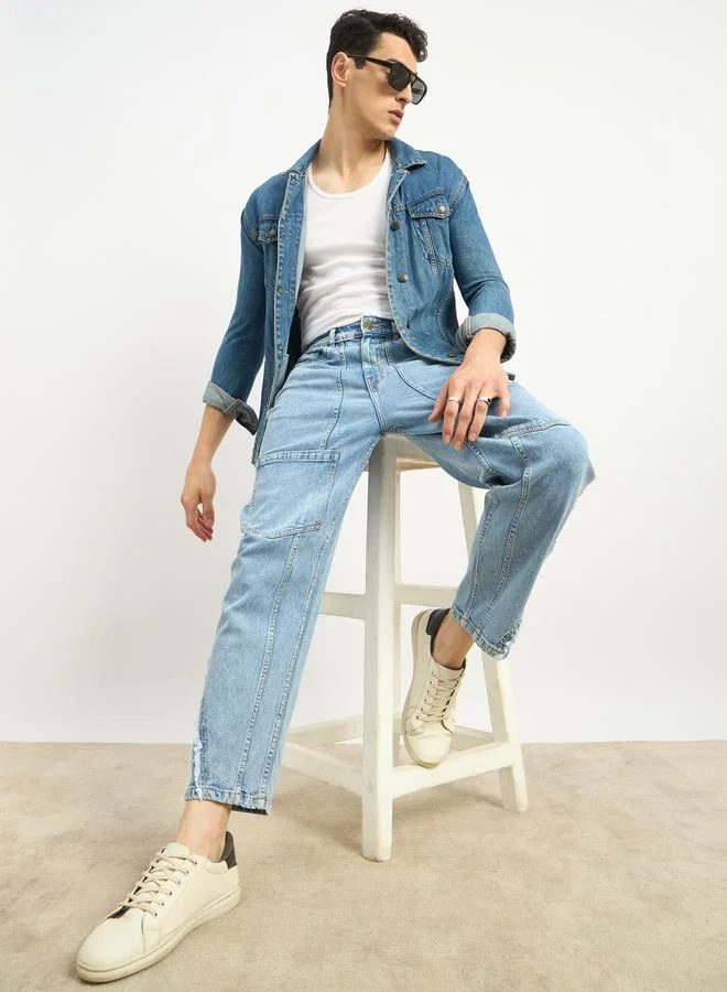 Styli Acid Washed Frayed Detail Loose Fit Jeans