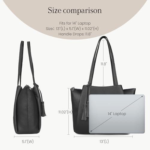 befen Black Genuine Leather Tote Bag for Women Work, Womens Tote Bags Shoulder Purses Totes with Compartments Handbags for Office Travel Casual - Image 4