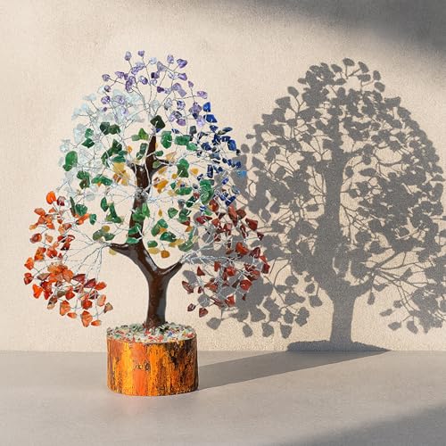 Crocon Seven Chakra Gemstone Tree Feng Shui Figurine | Money Bonsai Good Luck Reiki Healing Crystals | Wealth & Prosperity Decoration Ornament | Gift for Home, Office, Room Decor 10-12” - Image 2