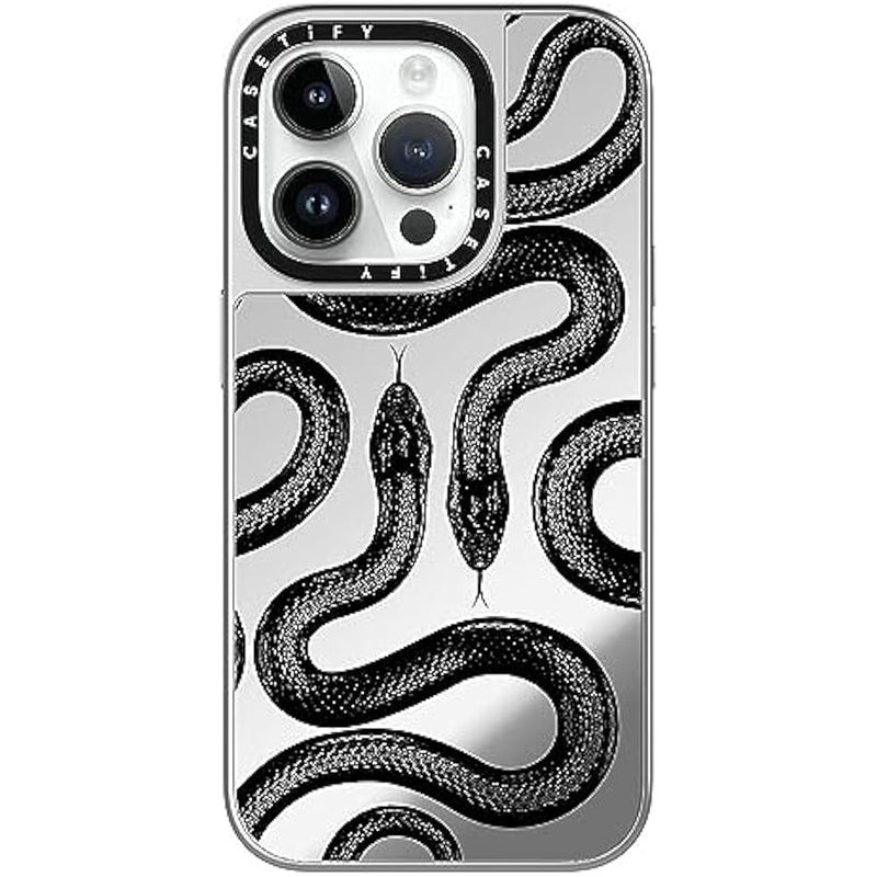 Casetify Mirror Case for iPhone 15 Pro 【Reflective / 4.9ft Drop Protection/Compatible with Magsafe】 - Black Kingsnake - Silver On Silver - Image 1