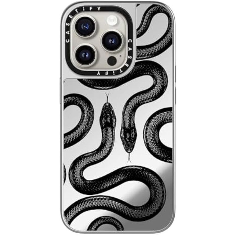 Casetify Mirror Case for iPhone 15 Pro 【Reflective / 4.9ft Drop Protection/Compatible with Magsafe】 - Black Kingsnake - Silver On Silver - Image 2