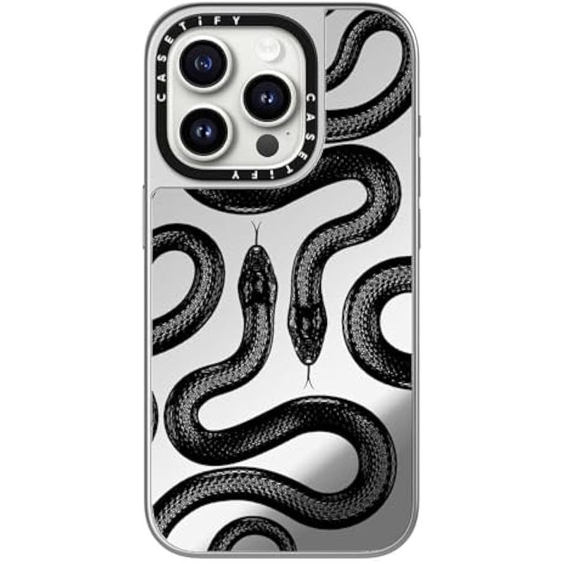 Casetify Mirror Case for iPhone 15 Pro 【Reflective / 4.9ft Drop Protection/Compatible with Magsafe】 - Black Kingsnake - Silver On Silver - Image 3