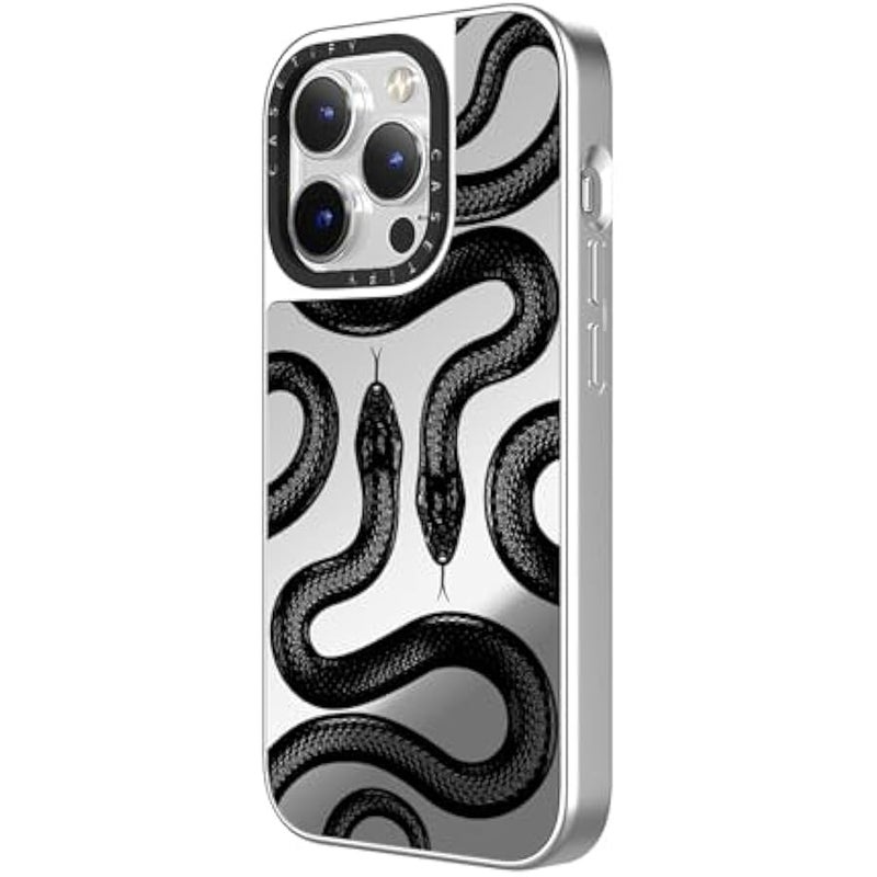 Casetify Mirror Case for iPhone 15 Pro 【Reflective / 4.9ft Drop Protection/Compatible with Magsafe】 - Black Kingsnake - Silver On Silver - Image 5