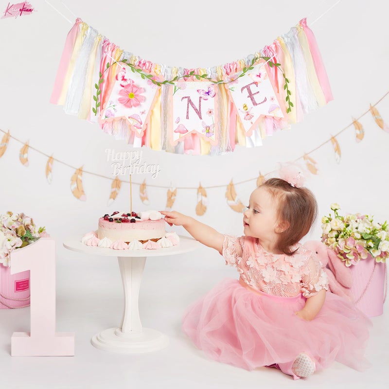 Kriyokiaa Highchair Banner 1st Birthday Girl Floral and Butterfly Fairy Theme First Birthday Party Decoration for Photo Background - Image 2