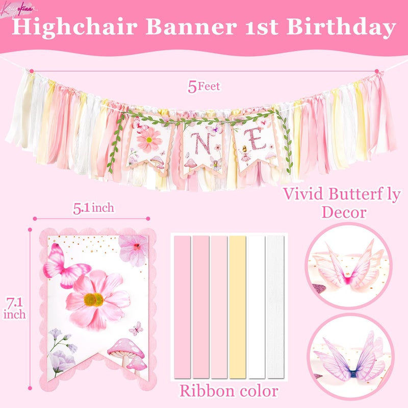 Kriyokiaa Highchair Banner 1st Birthday Girl Floral and Butterfly Fairy Theme First Birthday Party Decoration for Photo Background - Image 3
