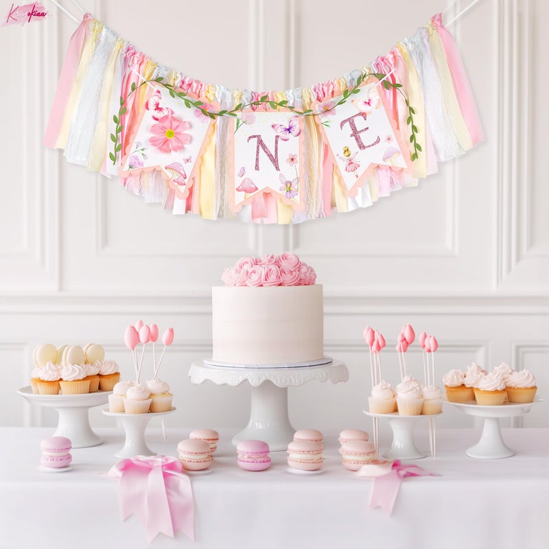 Kriyokiaa Highchair Banner 1st Birthday Girl Floral and Butterfly Fairy Theme First Birthday Party Decoration for Photo Background - Image 5