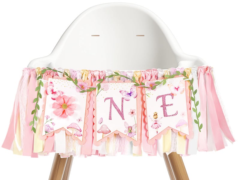 Kriyokiaa Highchair Banner 1st Birthday Girl Floral and Butterfly Fairy Theme First Birthday Party Decoration for Photo Background - Image 1