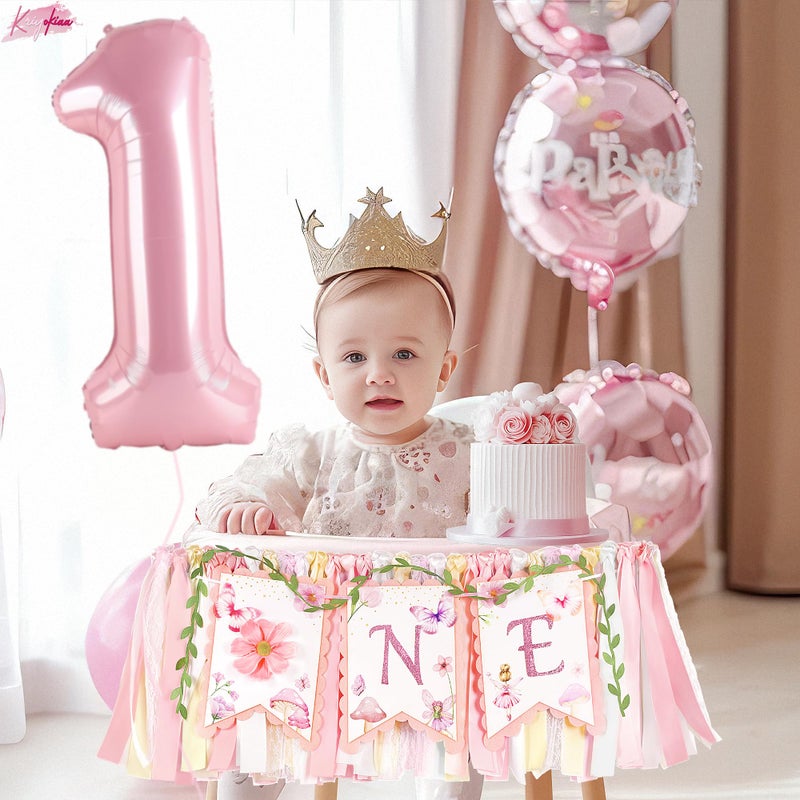 Kriyokiaa Highchair Banner 1st Birthday Girl Floral and Butterfly Fairy Theme First Birthday Party Decoration for Photo Background - Image 4